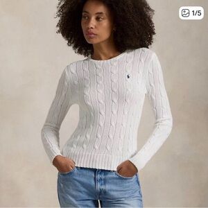 Polo by Ralph Lauren Classic Women's White Cable Knit Cotton Crewneck Sweater